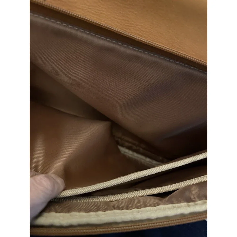 KENNETH COLE New York Tan Leather Messenger Laptop Travel Shoulder Bag Brief Vtg